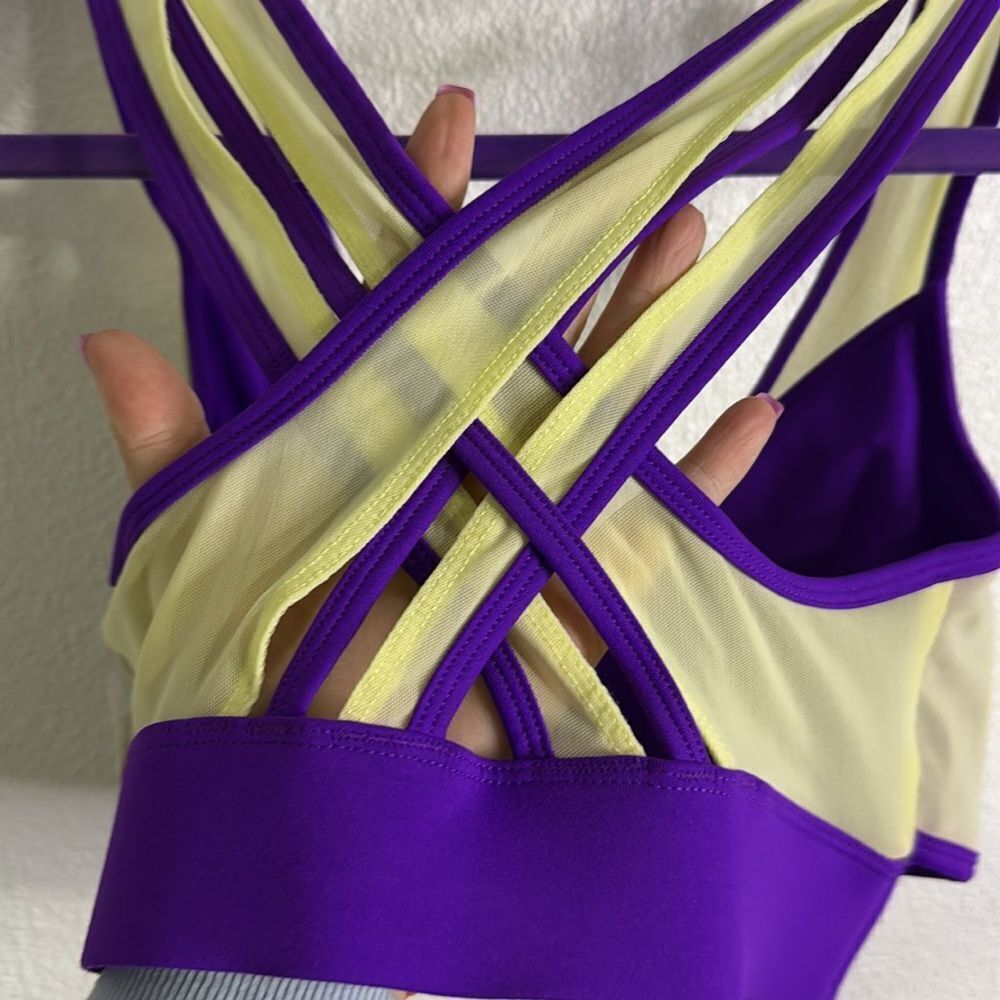 NWT- Fabletics-Faye Medium Impact Sports Bra- Berry Kiss/Lemon Crème-Size XS - Picture 9 of 12